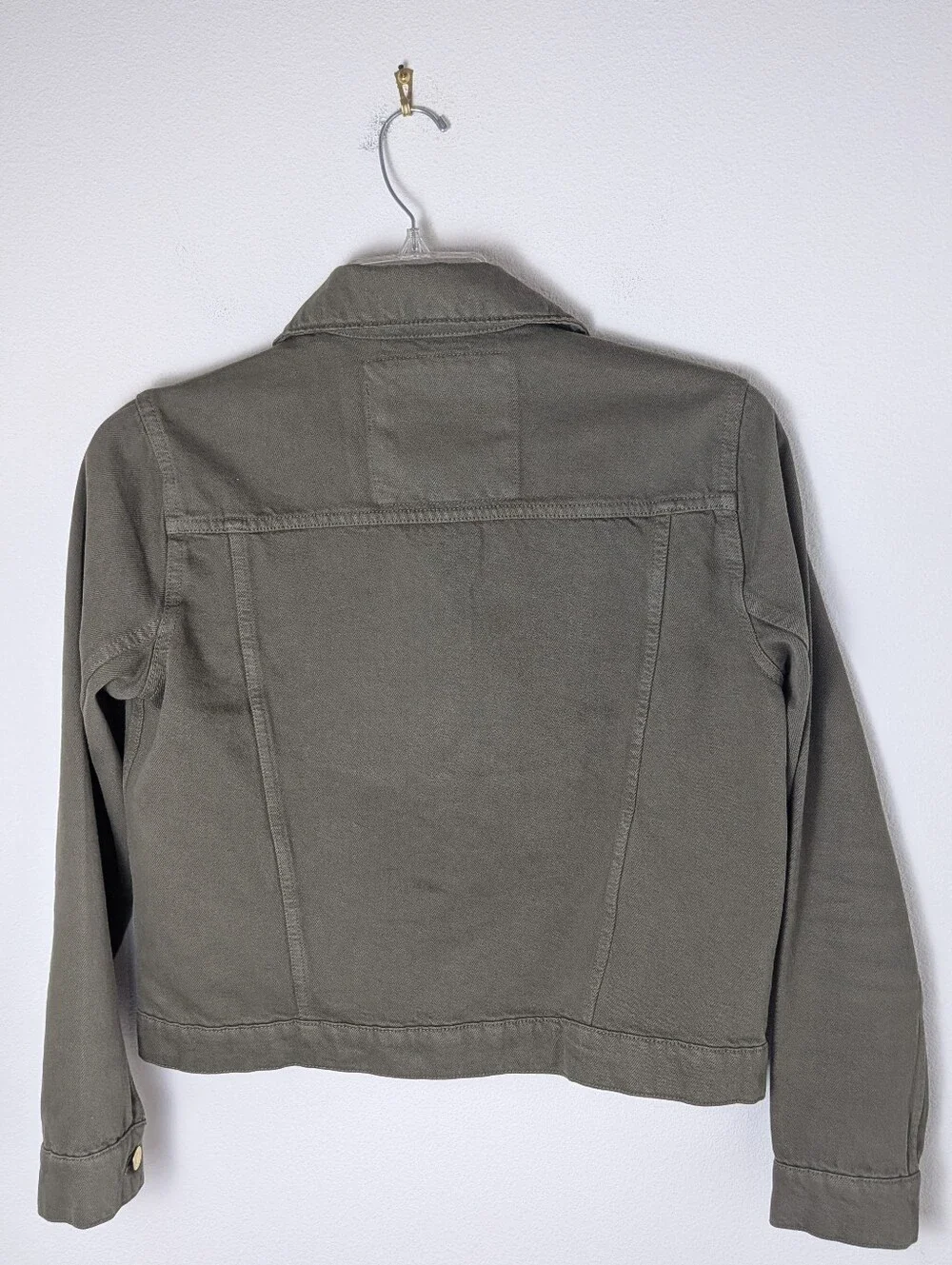 Michael Kors Denim Jacket Women Sz M Olive Green Gold Button Trucker Coat EUC